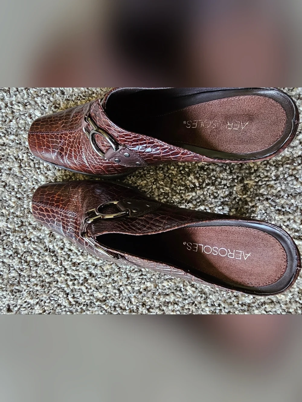 AEROSOLES Brown Croc-Embossed Slip-On Loafers with Metal Bit